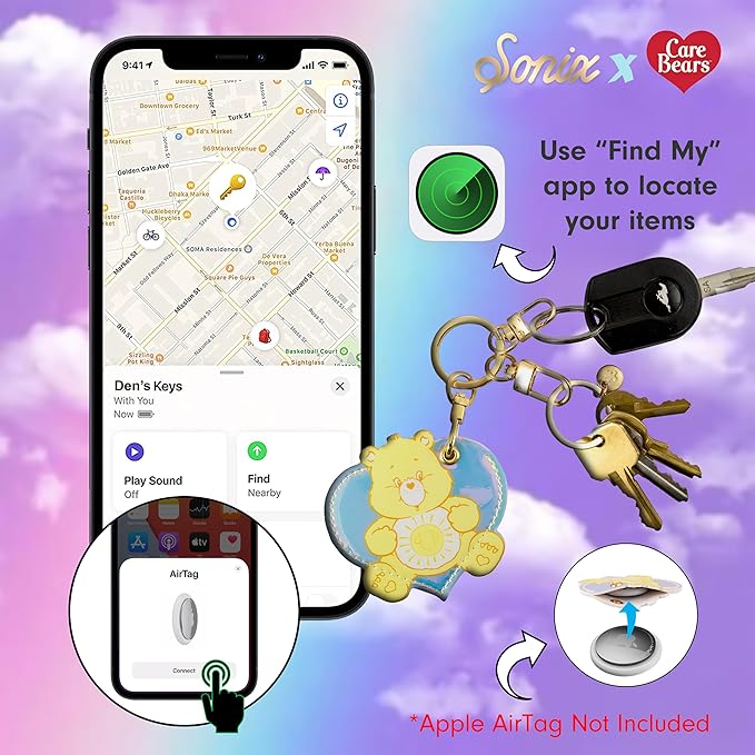 Sonix x Care Bears Keychain Case Compatible with Apple AirTag | Protective AirTag Cover Keychain Charm | Yellow Funshine Bear