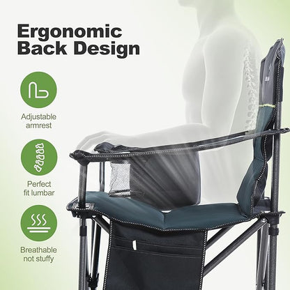 LET'S CAMP Oversized Folding Camping Chair Portable Outdoor Heavy Duty Padded Chairs Lawn Chair with Cup Holder, Storage Pocket and Cooler Bag, Supports 450LBS, for Camp, Travel, Picnic,2 Pack(Green)