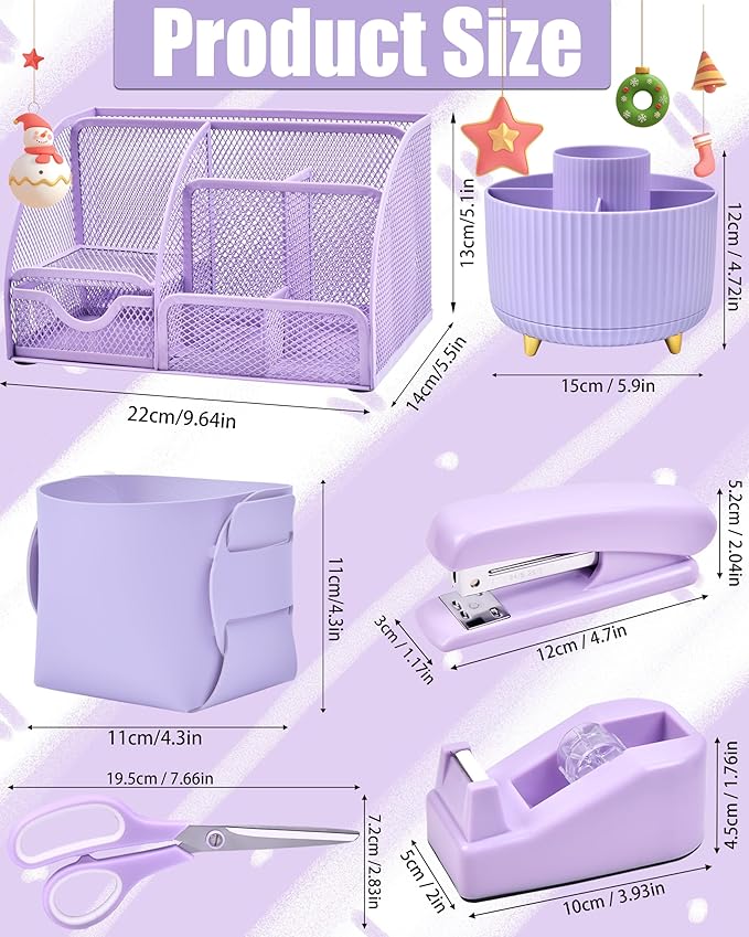 Purple Desk Organizers and Accessories With Mesh Desk Organizer and 360°Rotating Pen Holder and a Lot of Office Purple Office Supplies Beautifully Presented in a Gift Box Christmas Gifts