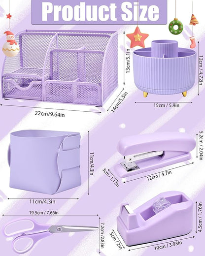 Purple Desk Organizers and Accessories With Mesh Desk Organizer and 360°Rotating Pen Holder and a Lot of Office Purple Office Supplies Beautifully Presented in a Gift Box Christmas Gifts