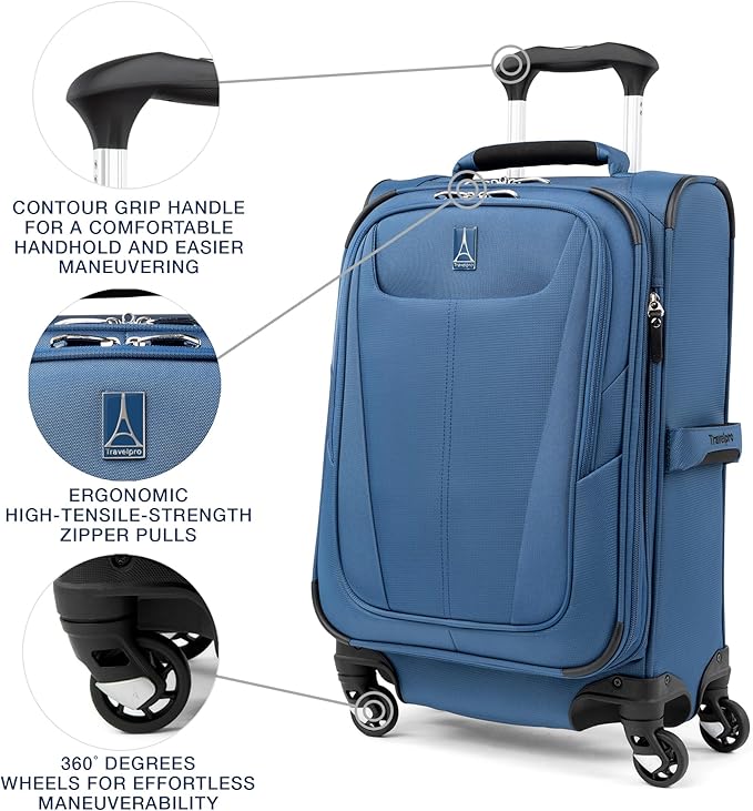 Travelpro Maxlite 5 Softside Expandable Luggage with 4 Spinner Wheels, Lightweight Suitcase, Men and Women, Ensign Blue, Compact Carry-on 20-Inch