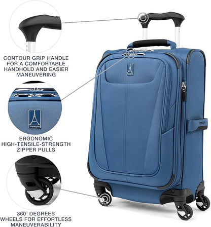 Travelpro Maxlite 5 Softside Expandable Luggage with 4 Spinner Wheels, Lightweight Suitcase, Men and Women, Ensign Blue, Compact Carry-on 20-Inch