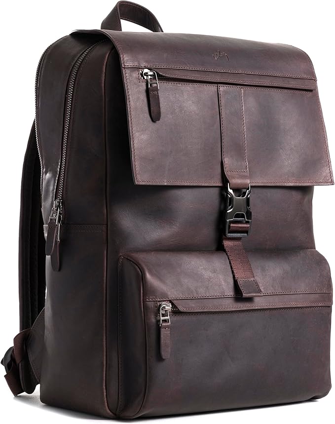 Leather Backpack for Men & Women, Classic Dark Brown - Handcrafted Top Grain Leather vintage backpack with 17-Inch Laptop Sleeve - Lightweight, Stylish & Durable for Business, Travel & Everyday Use