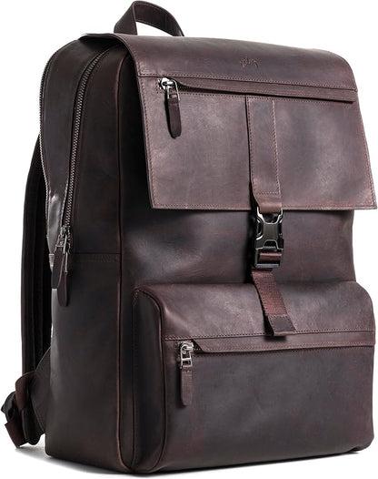 Leather Backpack for Men & Women, Classic Dark Brown - Handcrafted Top Grain Leather vintage backpack with 17-Inch Laptop Sleeve - Lightweight, Stylish & Durable for Business, Travel & Everyday Use