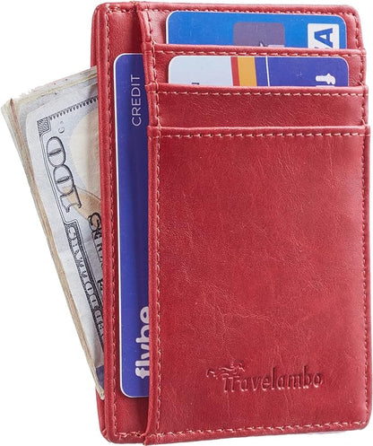 Travelambo Slim Wallet Front Pocket Minimalist Leather RFID Blocking Medium Size