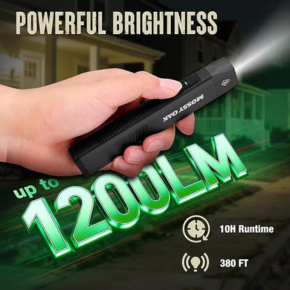 Mossy Oak Rechargeable EDC Flat Flashlight 1200 Lumens, Pocket Work Light with Magnetic Base, UV & White Light Combo, Waterproof LED Inspection Light for Work and Home - Idea Christmas Gift for Men