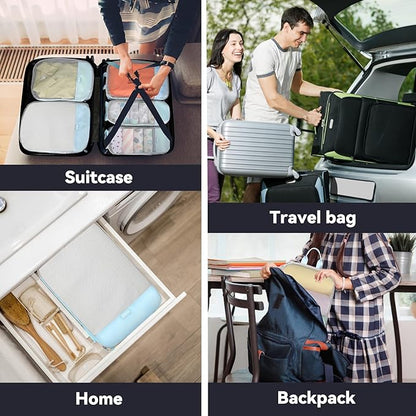 Voova 6 Set Compression Packing Cubes, Travel Accessories Expandable Packing Organizer Bags Set for Carry on Suitcase, Durable Luggage Packing Cubes for Travel Essentials, Blue