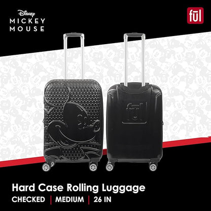FUL Disney Mickey Mouse 26 Inch Rolling Luggage, Hardshell Suitcase with Spinner Wheels, Black