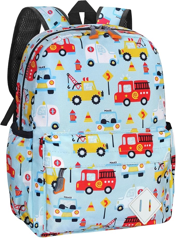 Kids Backpack for Girls Boys - 15 Inch Cute Cars Little Kids Backpack Waterresistant Toddler Preschool Kindergarten School Bag for Aged 3-8, Light Blue