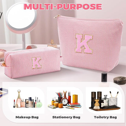 Monogrammed Gifts for Women - Cosmetic Bag for Teen,Initial Cute Makeup Bag Set for Women,Trendy Pouch for Niece Sister Friend Female Her,Birthday Gifts for Daughter - Peach,K