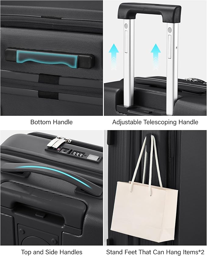 Hanke Expandable 28 Inch Luggage with Spinner Wheels Top Opening Travel Luggage Hard Shell Rolling Suitcases Large Lightweight Checked Luggage with Cup Holder(Jet Black)