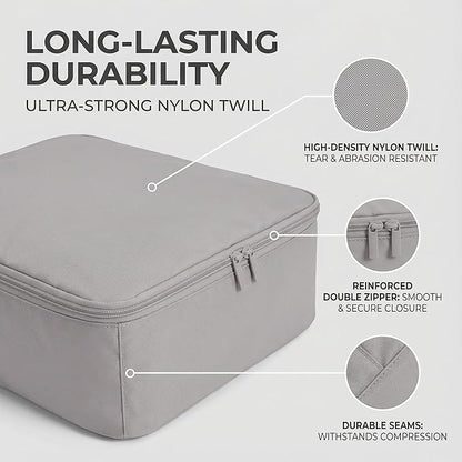 Compression Packing Cubes for Travel, 6-Piece Set (L/M/S), Double-Zip Luggage Organizers with Mesh Panels, Space-Saving Clothes Storage Bags for Suitcase & Carry-On (6 Pack, Misty Silver)