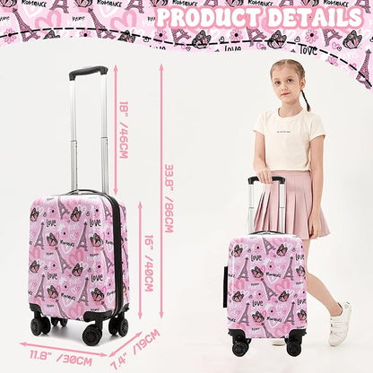 Kid's Luggage Set 16" Hardside Luggage with Spinner Wheels 2 Piece Suitcase Set Girls Carry on Toddler Travel Rolling Suitcase with Neck Pillow Airline Approved