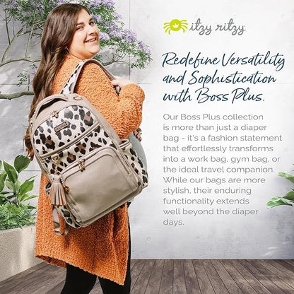 Itzy Ritzy Diaper Bag Backpack – Large Capacity Boss Plus Baby Backpack Diaper Bag Featuring 19 Pockets, Changing Pad, Stroller Clips, and Comfortable Straps (Leopard)