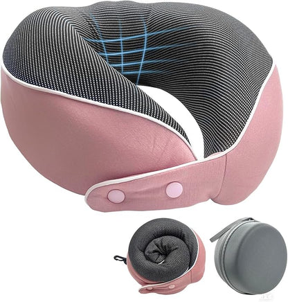 Memory Foam Travel Neck Pillow - with Portable Storage Case, 360° Ergonomic Support for Airplanes & Office, Compact & Portable (Pink)