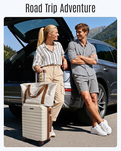 LIGHT FLIGHT Luggage Sets, Carry On Luggage 22x14x9 Airline Approved, Carry On Travel Bag Suitcases with Wheels, Expandable Hardside Lightweight Rolling with TSA Lock 2-Piece Set (DB/20),Beige