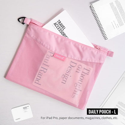 pack all Water-resistant Material Zipper Pouch, Mesh Zipper Bags for Storage, Travel, Office (Pink, Large)