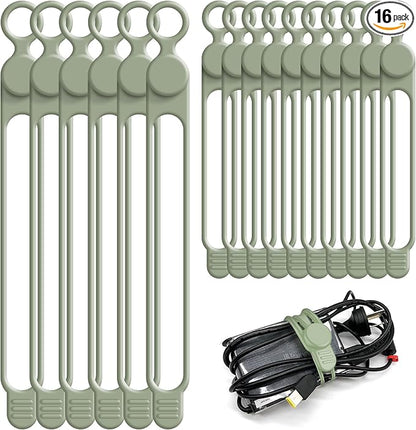 Nearockle Silicone Cable Ties Cord Organizer for Cable Management, 16PCS 4.2" and 7.1" Reusable Cable Organizer Electronic Accessories for Home, Office, Kitchen, School, Travel (Green)