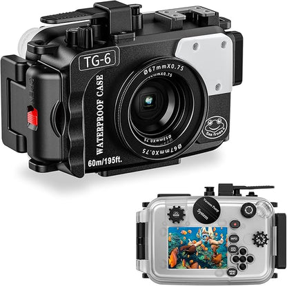 Sea Frogs Waterproof Camera Housing Compatible with Olympus TG-6 IPX8 60m/196ft Maximum Diving Depth Underwater Camera Case for Diving, Surfing, Rowing, Skiing, Black
