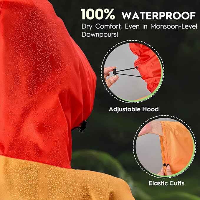 Bruvoalon 3-in-1 Rain Poncho with 1/4 Zip & Chest Pocket, Waterproof, Sunshade, Ground Mat for Adults & Youth Emergency