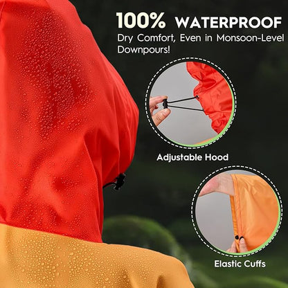 Bruvoalon 3-in-1 Rain Poncho with 1/4 Zip & Chest Pocket, Waterproof, Sunshade, Ground Mat for Adults & Youth Emergency