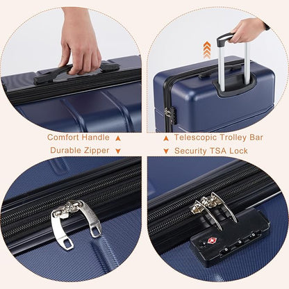 Sweetcrispy Carry on Luggage, Hard Shell ABS Suitcase with Double Spinner Wheels, Lightweight Expandable Rolling Suit Case with TSA Lock, 21 Inch Navy Blue