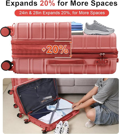4 Piece Luggage Set Expandable ABS Travel Suitcase Set with Double Spinner Wheels TSA Lock Hardshell Durable Lightweight Traveling Luggage Sets Gift for Back to School (Rose Golden, 28in26in20in13in)