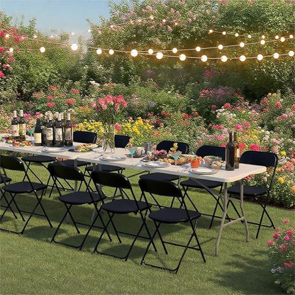 50 Pack Black Plastic Folding Chairs, Portable Stackable Commercial Party Folding Chairs with Steel Frame 350lbs for Home Office Outdoor Indoor Office Wedding Party Events