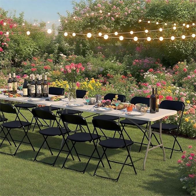 40 Pack Black Plastic Folding Chairs, Portable Stackable Commercial Party Folding Chairs with Steel Frame 350lbs for Home Office Outdoor Indoor Office Wedding Party Events