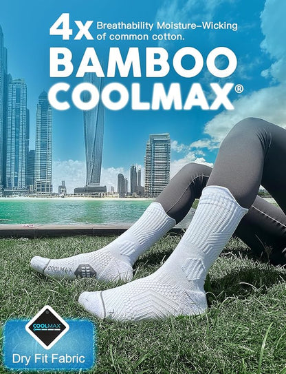 Womens Coolmax Bamboo Viscose Compression Running Crew Socks, Moisture-Wicking Anti-Blister Hiking&Gym Athletic