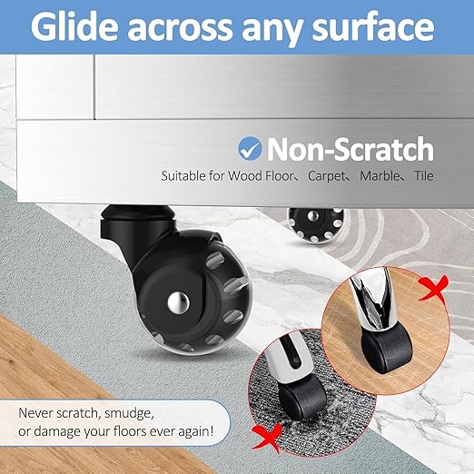 2 Inch Ball Caster Wheels - Stem Casters Set of 4,Heavy Duty 1200 LBS,360° Swivel,Non Marking Polyurethane,Black Replacement Castors for Furniture, Cabinet, Cart,Coffee Table (Premium Black)