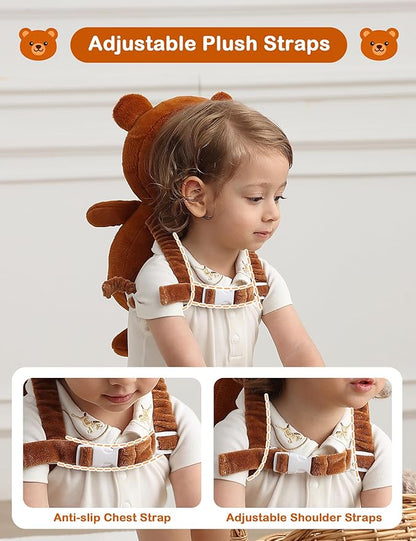 JunNeng Baby Head Protector Backpack, Toddler Fall Head Protection Cushion, Brown Bear