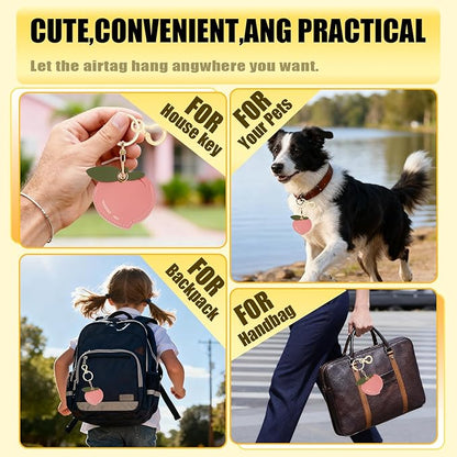 Leather Keychain for Airtag, Cute Protective Keychain Holder Compatible with Apple Air Tag,GPS Item Tracker Case Cover for Keys,Bags,Pets,Luggage(Peach)