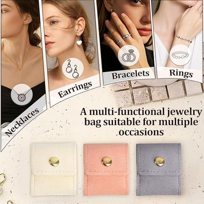 3Pcs Mini Travel Jewelry Bag, Mini Travel Jewelry Roll Bag with Buckle, Portable Foldable Travel Jewelry Organizer Case for Journey Rings, Necklaces, Earrings