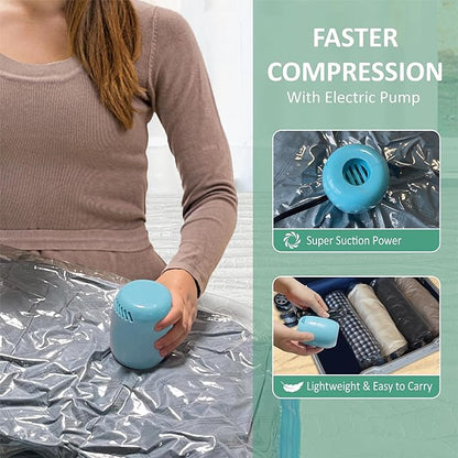 Vacuum Storage Bags with Electric Pump, 10 Large Space Saver Vacuum Seal Bags with Pump, Vacuum Sealer Compression for Clothes, Comforters, Blankets, Bedding