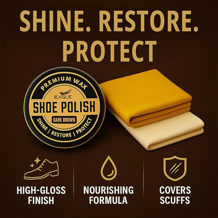 Eagle Shoe Polish Wax – Premium High-Gloss Shine – Restores Color, Covers Scuffs, Nourishes & Protects - 3-Piece Kit