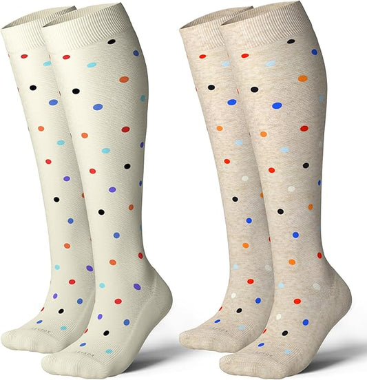 LEVSOX Thick Cotton Compression Socks for Women&Men 20-30mmHg Knee High Cute Support Sock for Nurses, Pregnancy, Travel