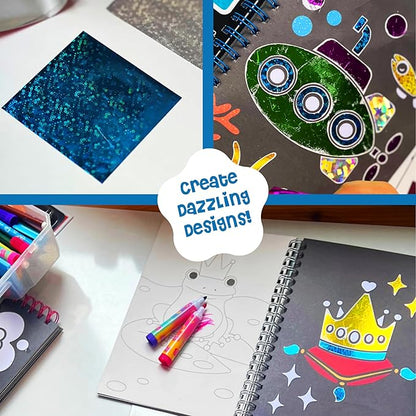 DINO MINI Foil4Fun - Foil Art for Kids - Craft Kits for Kids Ages 4-8 - Includes 16 Foil Art Pages and 16 Coloring Pages - Screen Free Birthday Gifts - Airplane and Travel Activities (Under The Sea)