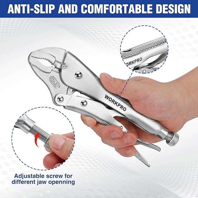 WORKPRO Locking Pliers, 10-inch Curved Jaw Vice Grips pliers, Chromium-Vanadium Steel Locking Pliers with Wire Cutter, Locking Adjustable Vise Grips for Clamping Twisting Welding