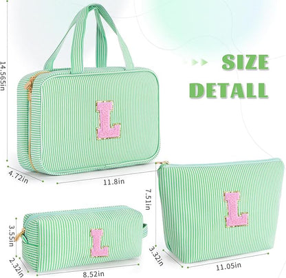 Cute Toiletry Makeup Bag for Women Girls - Personalized Teenager Girl Gift Ideas | Initial Make Up Bag | Gifts for Women Friends | Skin Care Bag | Tween Girls Trendy Stuff - Green L