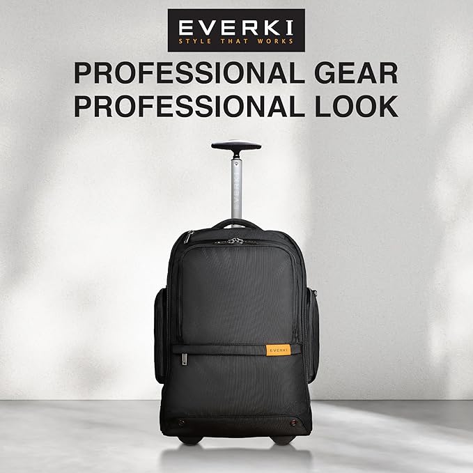 EVERKI 123 Wheeled Laptop Backpack - For 15.6” Laptop & 16” MacBook, Rolling Back Pack for Men & Women, Carry On Travel Backpack with Replaceable Wheels, Rolling Work Bag for Business Professional