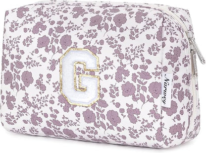 Narwey Birthday Gifts for Teen Girls Kids Women Personalized Initial Floral Makeup Bag Cute Cosmetic Trendy Stuff 6 8 10 11 12 13 14 16 18 Years Old Travel Toiletry Bag (Little Dusty Pink Flower G)