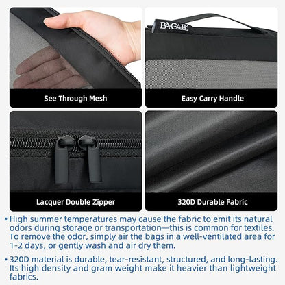 BAGAIL 4 Set/6 Set/8 Set Compression Packing Cubes Travel Accessories Expandable Packing Organizers (Square Mesh, 06-Black)