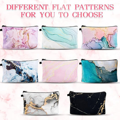 Dunzy 16 Pcs Makeup Bags Bulk Graduation Gift Cosmetic Bag Makeup with Zipper Pouch Waterproof Portable Travel Toiletry for Women Teacher Birthday Thanksgiving Christmas Gifts (Marble)