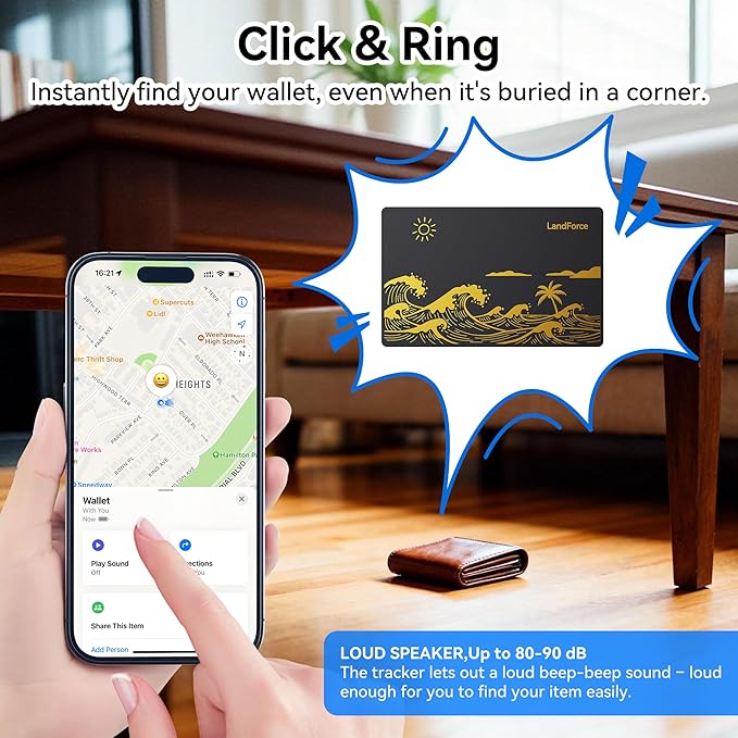 Original Air Tag Wallet Tracker Card 0.07in IP68 Waterproof Bluetooth Tracker Smart Finder, Passport, Work with Apple Find My, Wireless Charging, Card Locator[Apple MFi Certified] iOS Only