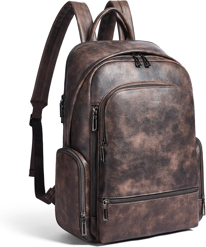 Leather Backpack for Women, Fits 15.6 Inch Laptop, Soft Vegan Leather Backpack for Travel and Daily Use, Coffee