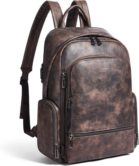 Leather Backpack for Women, Fits 15.6 Inch Laptop, Soft Vegan Leather Backpack for Travel and Daily Use, Coffee