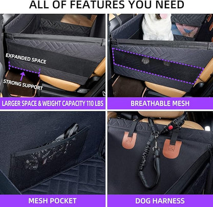 Large Dog Car Seat,Back Seat Extender for Dogs,Waterproof Medium Dog Seat Cover for Backseat, Pet Bed for Car Hammock(Black-L)