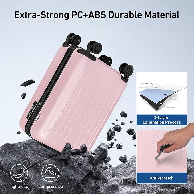 KYME 24-Inch Medium Luggage with Dual 360° Spinner Wheels Hardshell Checked TSA Approved Suitcase for Lightweight Travel (Pink, 24" Checked)