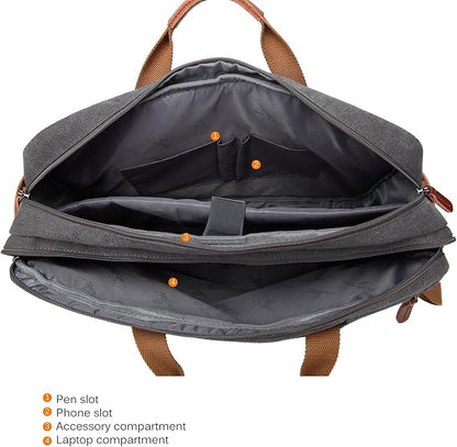 CoolBELL Convertible Backpack Messenger Shoulder bag Laptop Case Handbag Business Briefcase Multi-functional Travel Rucksack Fits 15.6 Inch Laptop For Men/Women (Cancas Dark Grey)